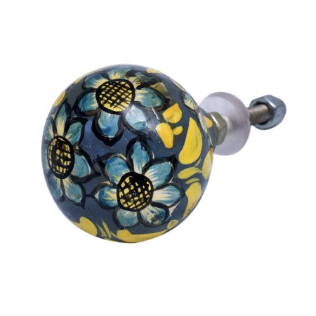 Hand Pinted Sunflower Indian Kashmiri Cabinet Knobs